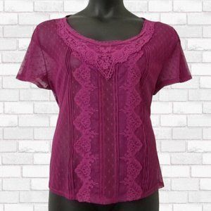 Pinky Allover Sheer Lace Top - Size XL